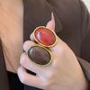 European and American Red Gemstone Oval Resin Open Ring, Niche Trendy Cool Light Luxury Women Index Finger Ring