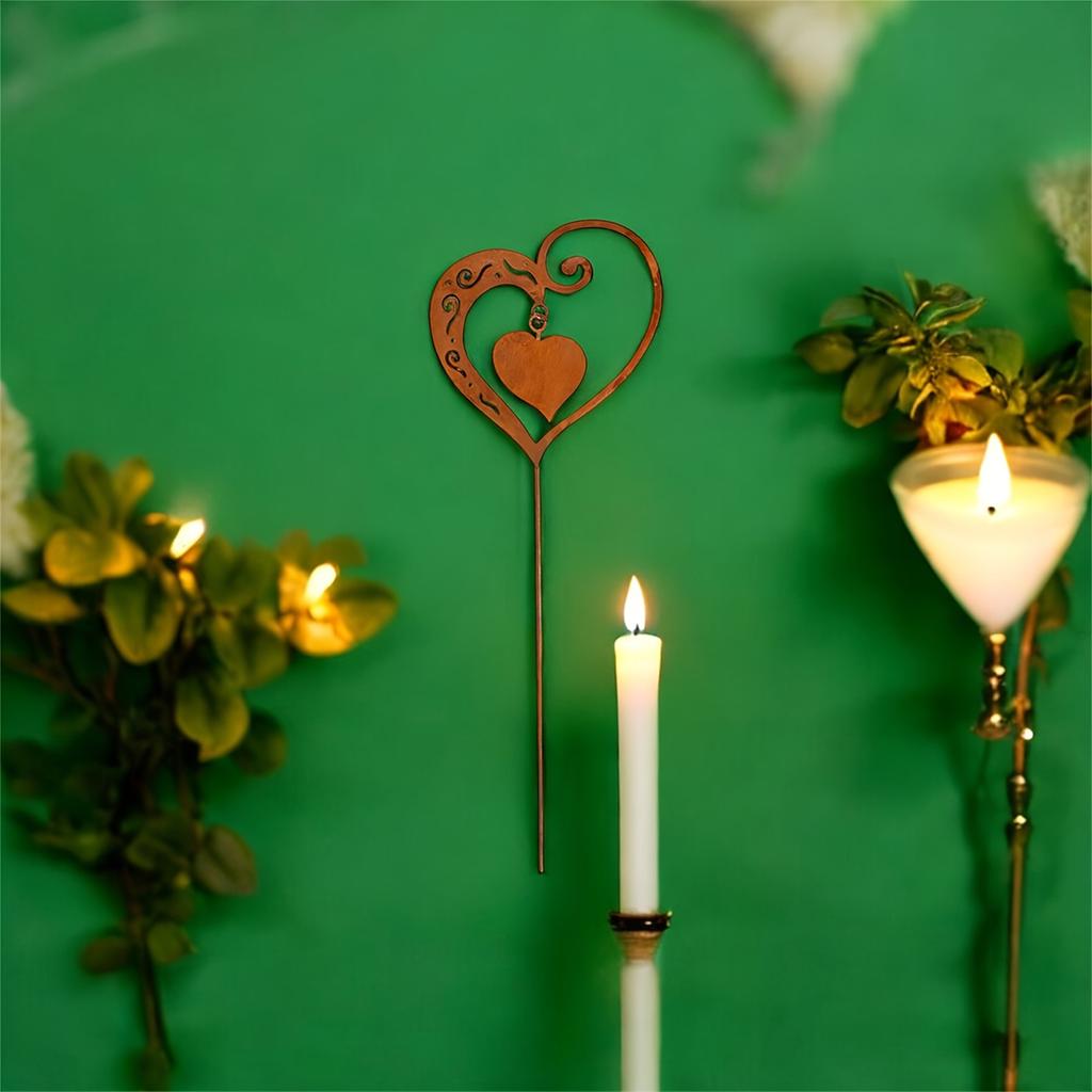 1Pc Iron Rust-Colored Heart-Shaped Garden Decoration Stake, Wedding Garden Decoration with Leaf Swirl Design, Suitable for Outdoor Decoration at Weddi