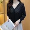 Women's Ice Silk Hollow-Out Cardigan Shawl with Camisole Thin Knit Top