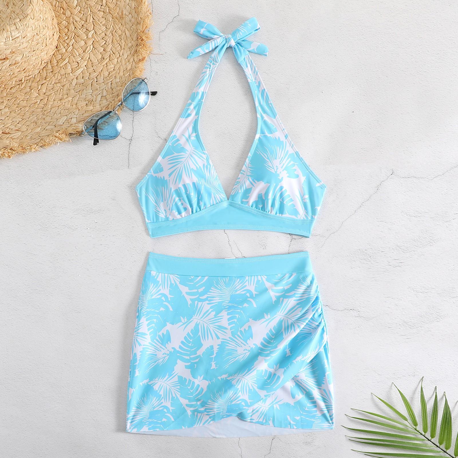 

Женский раздельный модный сексуальный купальник-бикини с принтом и подкладкой для груди без стальных скобок XL циан