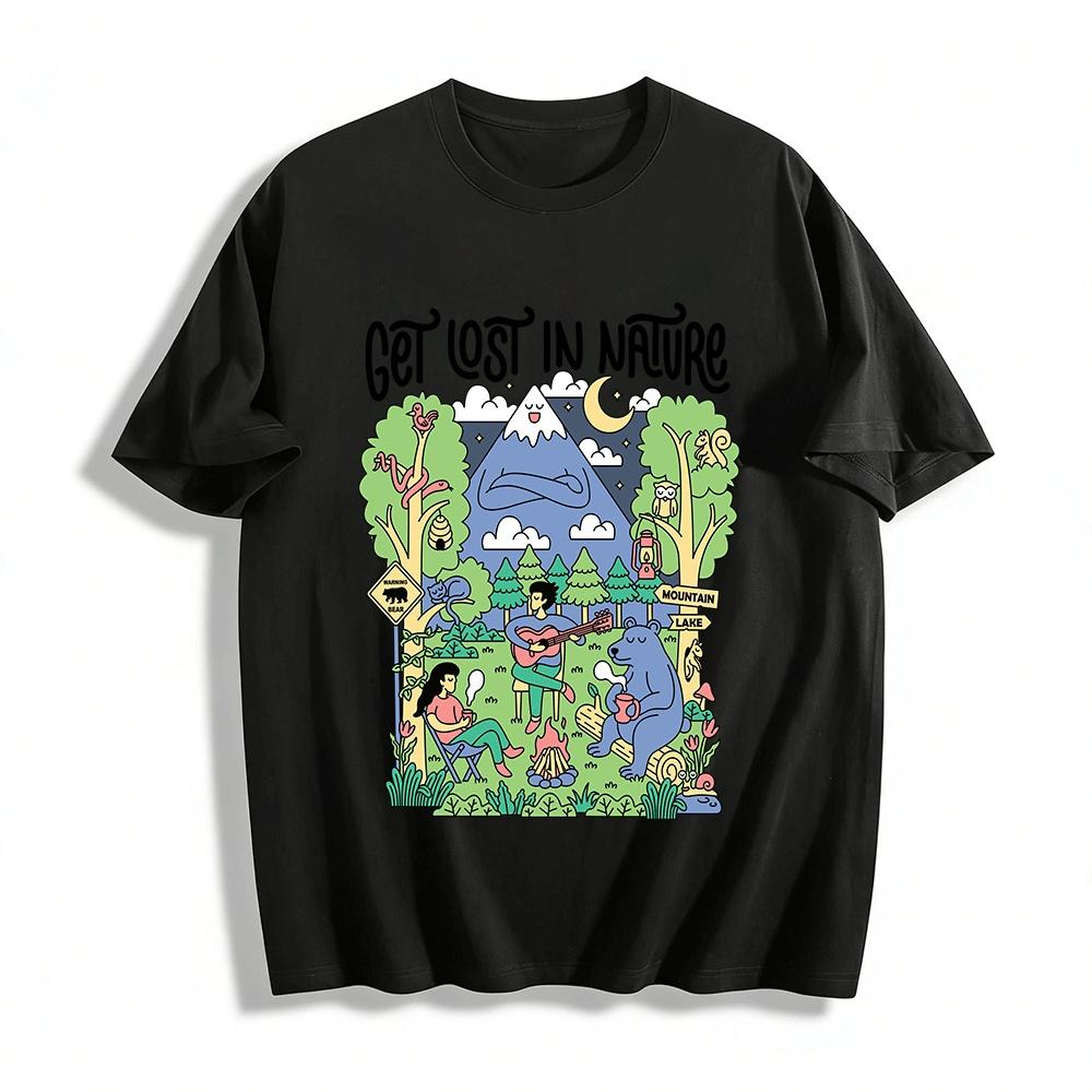 Get Lost In Nature Camping Print Casual Short Sleeve T-Shirt Pure cotton T-shirt XXS