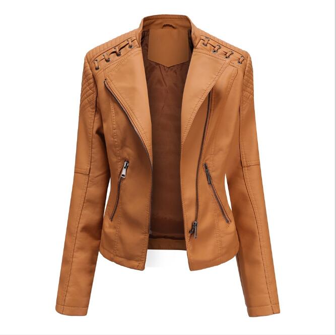 Turn-down Collar PU Faux Artificial Leather Jackets Women Jacket Black Pink Red Biker Coat
