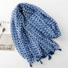 Four Seasons Cotton And Hemp Texture Scarf Small Fresh Green Blue Fish Scale Geometric Tassel Silk Scarf Shawl For Women
