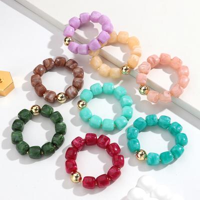 Akryl Fyrkantiga Pärlor Elastiska Armband för Kvinnor Boho Oregelbunden Stenform Pärlarmband Handgjord Armband Armring Retro Smycken Gåvor