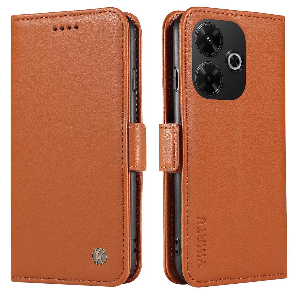 

YIKATU YK-001 For Xiaomi Redmi 13 5G/13 4G Wallet Case PU Leather Folio Flip Phone Cover Brown
