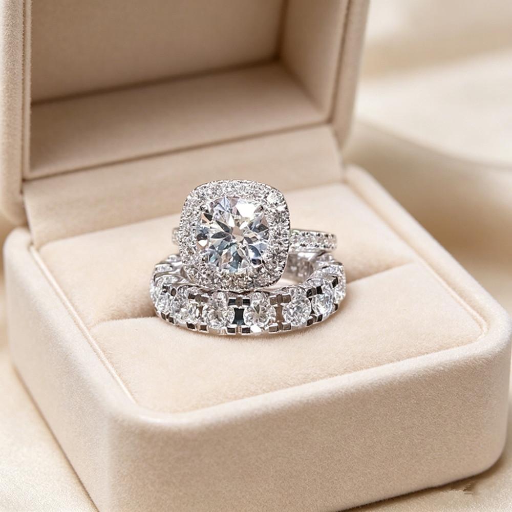 2Women's Engagement Ring Set: Fashionable and Luxurious, Decorated with Synthetic Cubic Zirconia, Suitable for Women's Daily Wear, Engagement,