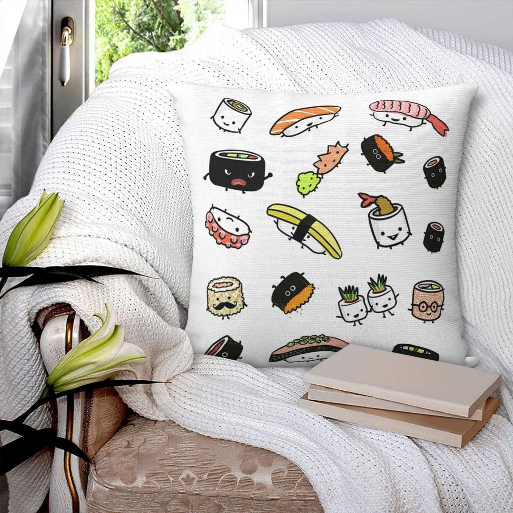 Cute Sushi Characters Pattern Square Pillowcase Pillow Cover Cushion Zip Decorative Comfort Throw Pillow for Home Bedroom