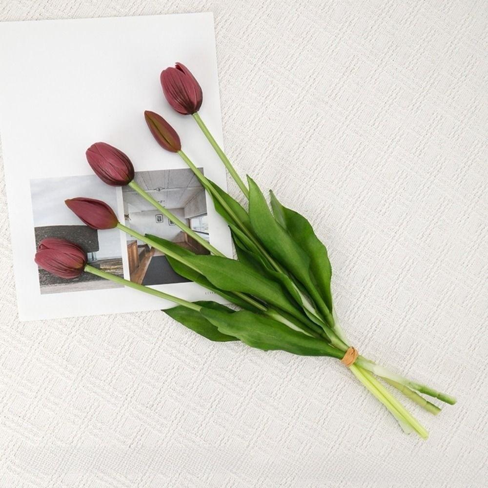 5Pcs/1Pc Luxury Latex Tulips Artificial Flowers Realistic Real Touch Hand Bouquet 41CM Simulated Bouquet For Wedding Home Decor