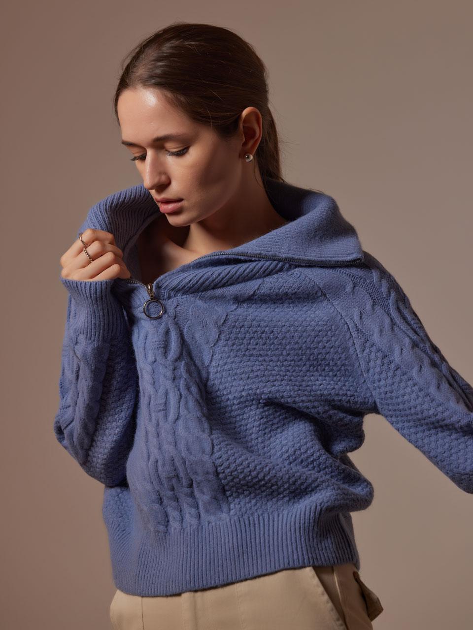 I Holic Cashmere Modified Cable Anorak Knit Ivory/Free