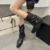 Pointed western cowboy boots women's thick heel 2026 new niche V-mouth knight boots large size riveted medium tube pants tube boots