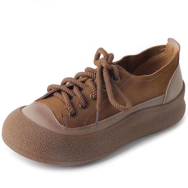 Fashion GKTINOO Retro Genuine Leather Sneakers Lace Up Women's Shoes 2025 Spring New Casual Round Toe Cowhide Flats