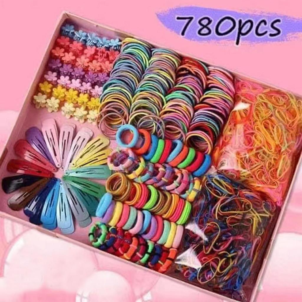 Headwear Combination Set Girl Elastic Hair Ropes Color Metal Hairpin Gift Box Kit for Children