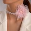 Collana di perle, collana in pizzo a farfalla bianca, catena per clavicola con fiore geometrico in tessuto