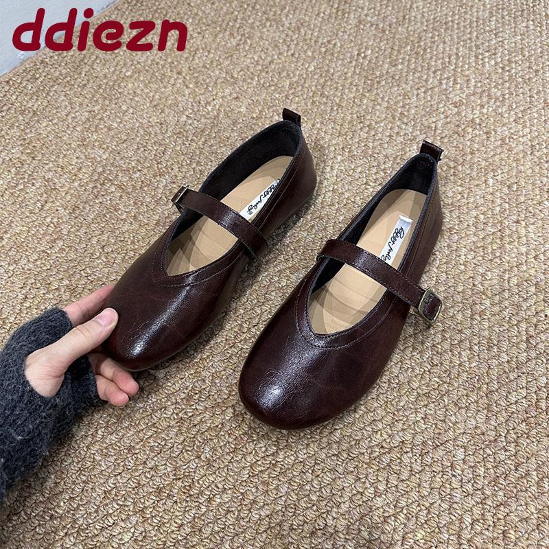 Fashion Soft Fashion Round Toe Ladies Flats Shallow Shoes Casual Female Buckle Strap Footwear Mary Janes Flats Shoes For Women Lady