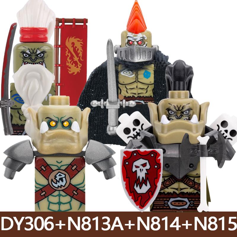 Medieval Castle Soldier Figures Building Blocks Knight Orc Warrior Dragon Wolf Animals Battle Flags Accessories Bricks Toys Boys