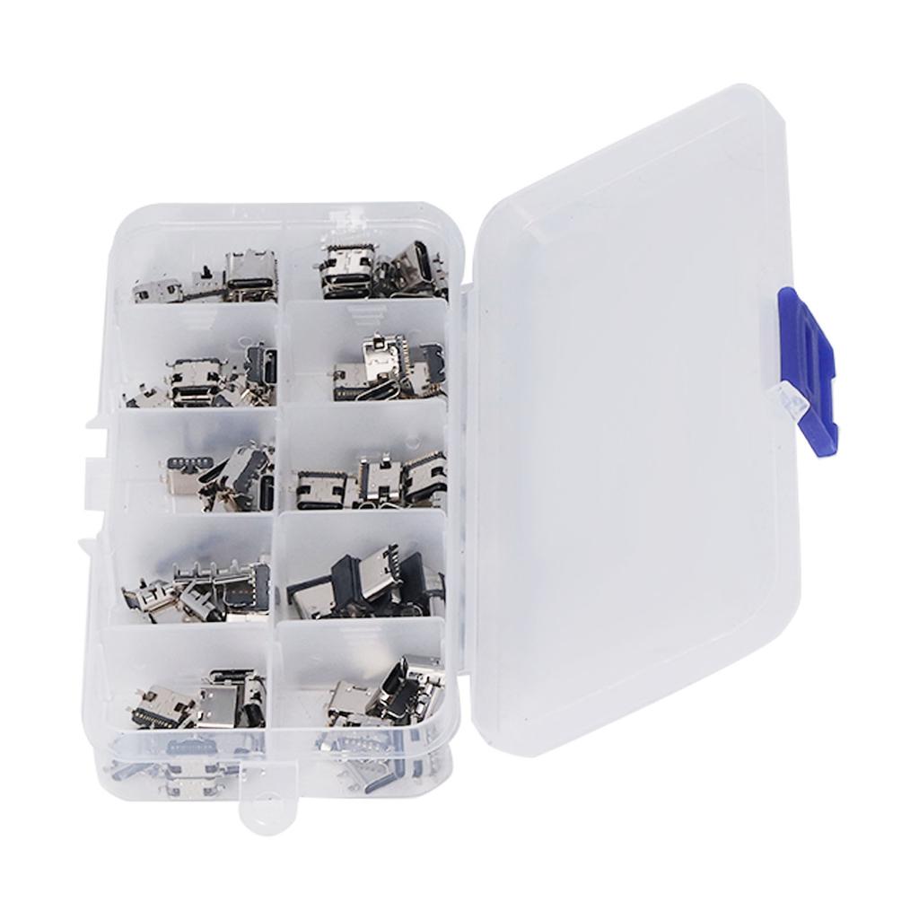 100Pcs TYPE C USB Female Plug Connector Jack Solder Repair Replacement Adapter Assortment Set