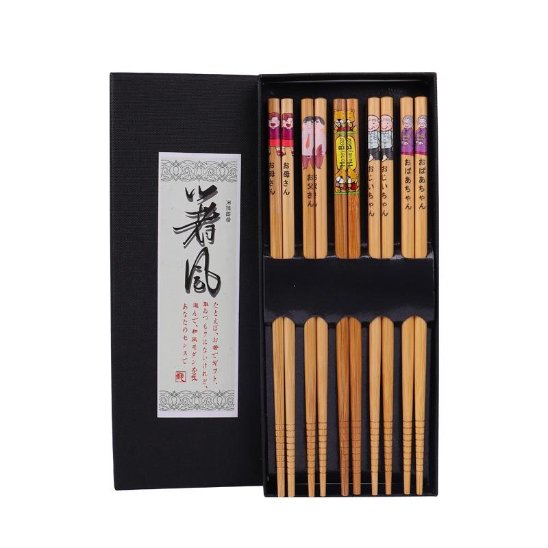 5Pairs Reusable Chopsticks Handmade Bamboo Japanese Natural Wood Chopsticks Sushi Ramen Food Chopsticks Kitchen Accessories