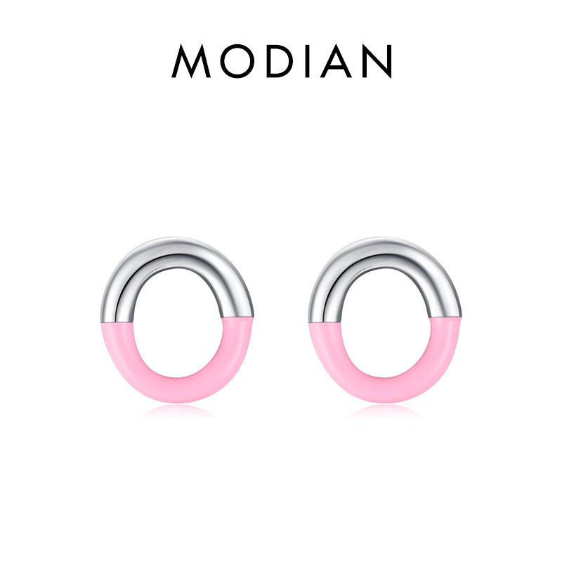 

Модиан, стерлинговое серебро 925 пробы, простые серьги-гвоздики в форме сердца с эмалью, модные круглые женские серьги-гвоздики с фианитом, женские изысканные украшения розовый