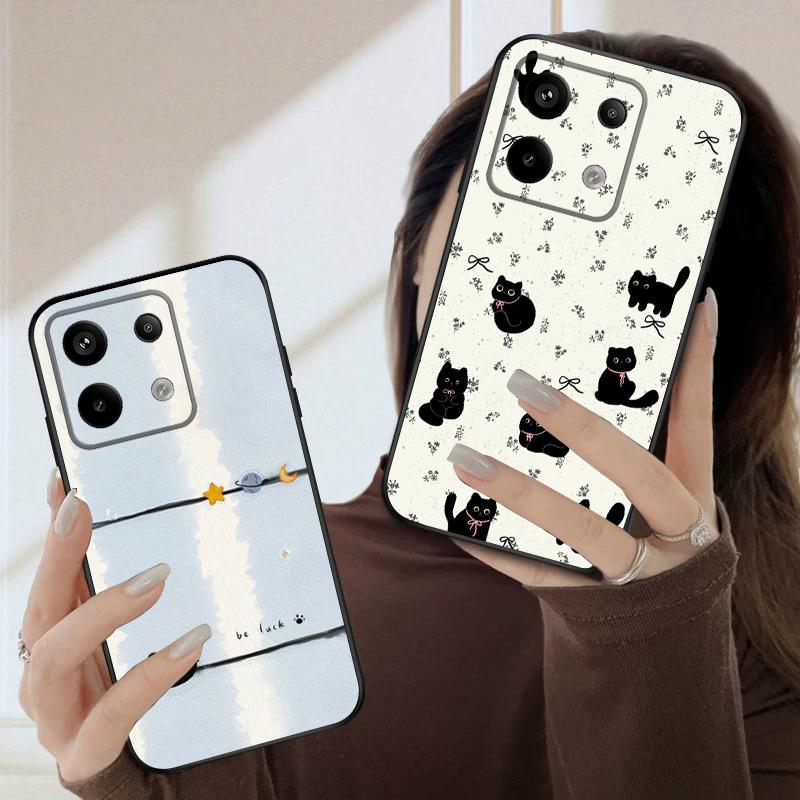 Cartoon Moon Cat For Redmi Note 9 9S 10 11 12 12S 13 Pro Plus 5G India 14 Pro 4G Global 14S 13C 14C silicone soft phone case