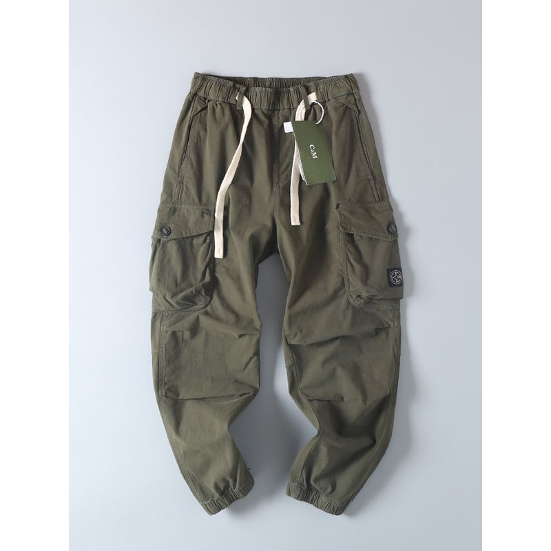 Export Fashion Cattle Goods Pure Cotton Washed Stretch Cargo Pants Men's Spring & Fall Retro Handsome Multi-Pocket Ankle Banded Slacks