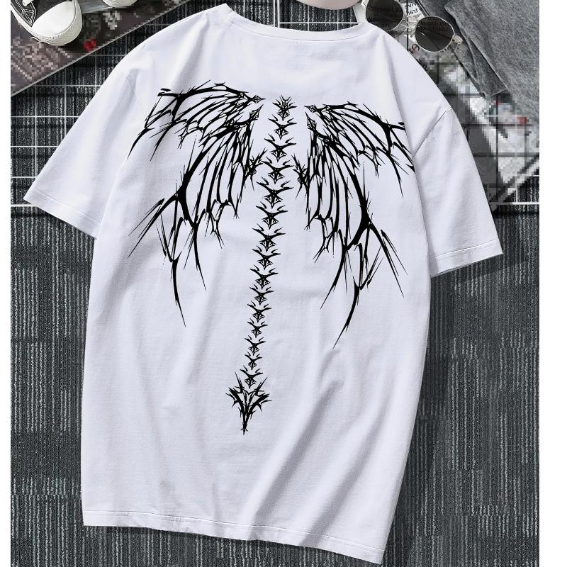 Spine Wing Print 100 Cotton Trendy Men Women Tshirt Summer Autumn Daily Outdoor Sports Party Casual Loose Street Short Sleeve