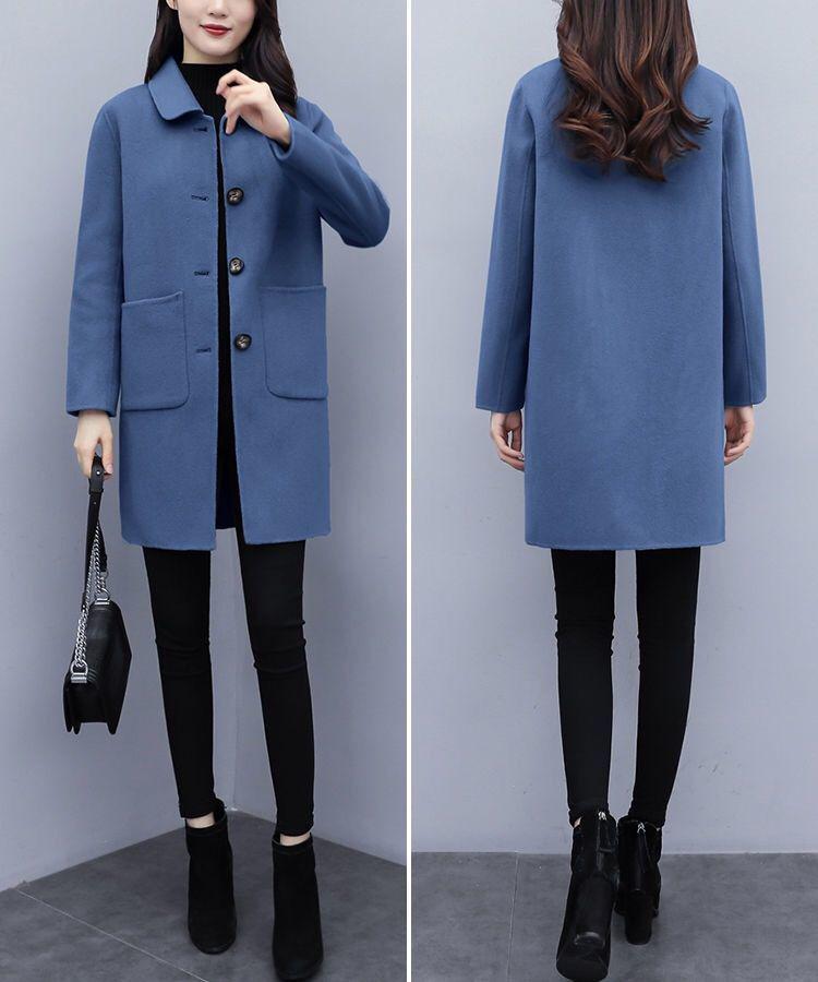 Women's Mid-Length Wool Coat - Korean Style, Loose Fit, Plus Size, Slimming, Age-Reducing, for 2025 Autumn/Winter
