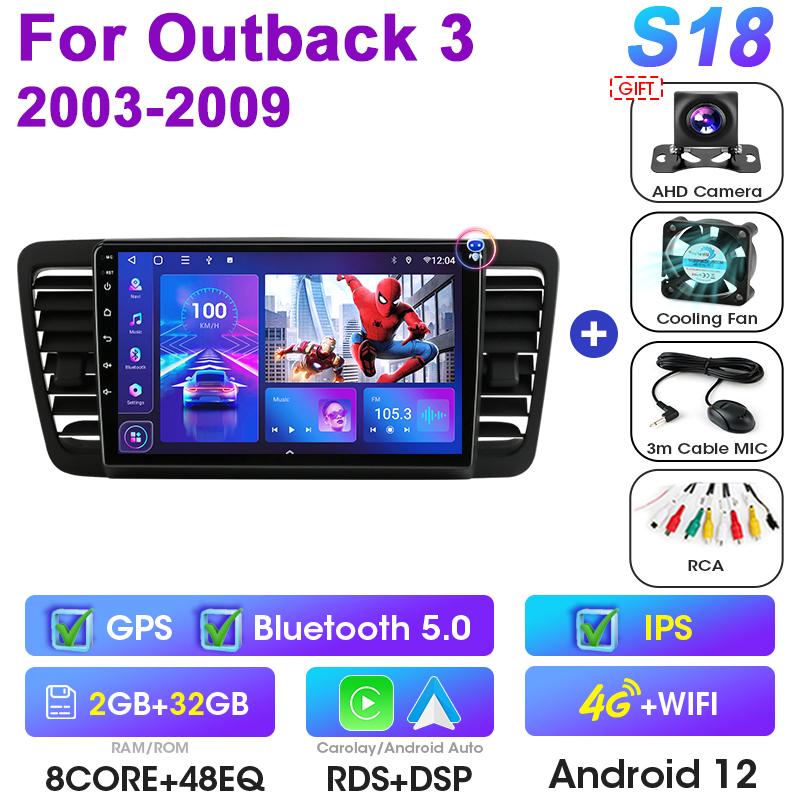 2 Din Android 12 Car Radio For Subaru Outback 3 Legacy 4 2003 - 2009 Multimedia Video Player GPS 4G Carplay Auto Stereo DVD QLED