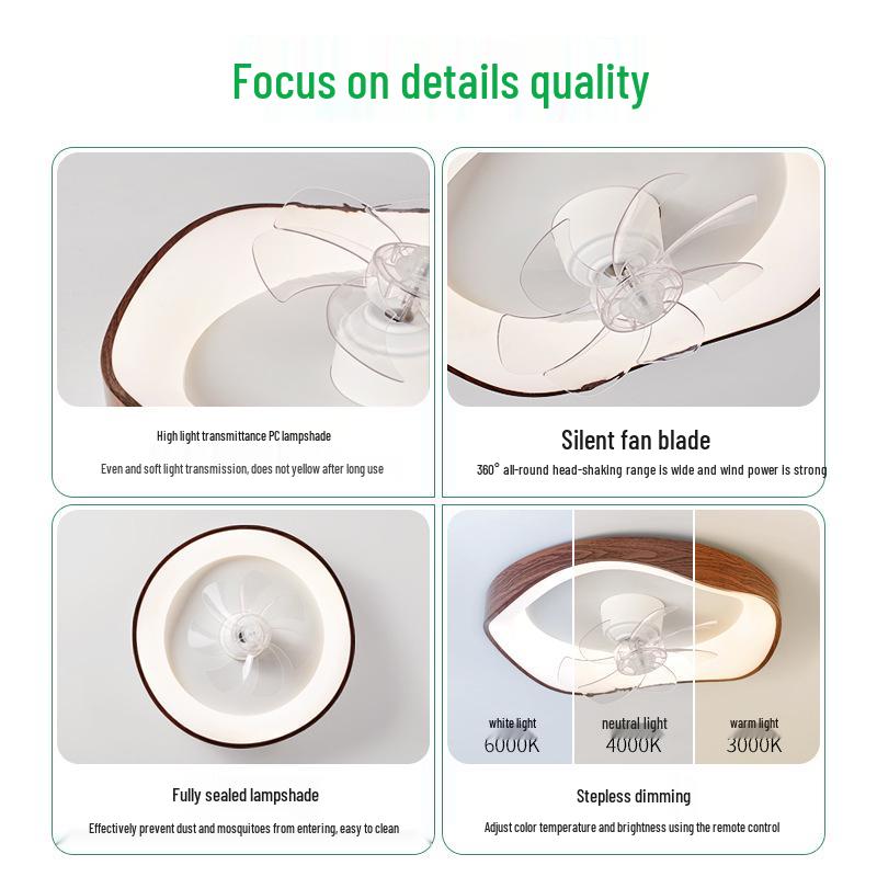 Mid-Century Walnut Wood Grain 360° Oscillating Fan Light for Bedroom or Children's Room