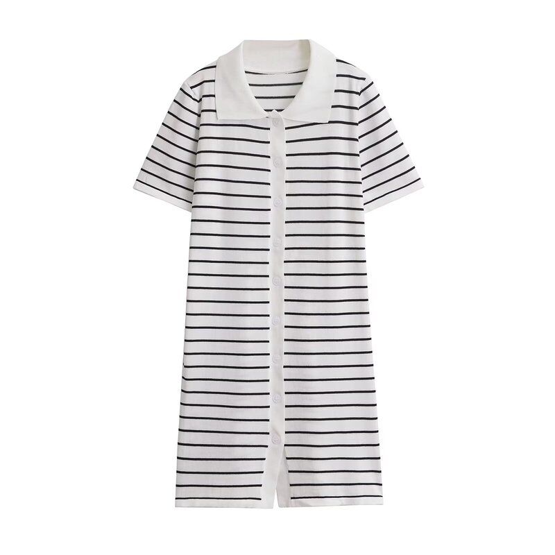 Fashion Style 2024 Summer New Arrival Women's Clothing Silm All-Matching Striped Polo Shirt Dress Short Skirt 0858156