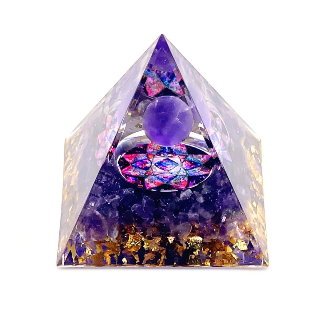 Pikake Bay Orgonite Pyramid, Power Stone, Crystal, Natural Stone, Healing, Purification Figurine (Purple)