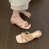 Medium heel temperament silver bow cool slippers women's outer wear with skirt fairy sandals