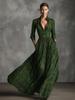 Women's Autumn Vintage Plaid Maxi Dress Elegant Graceful V-Neck French Style Long Dress