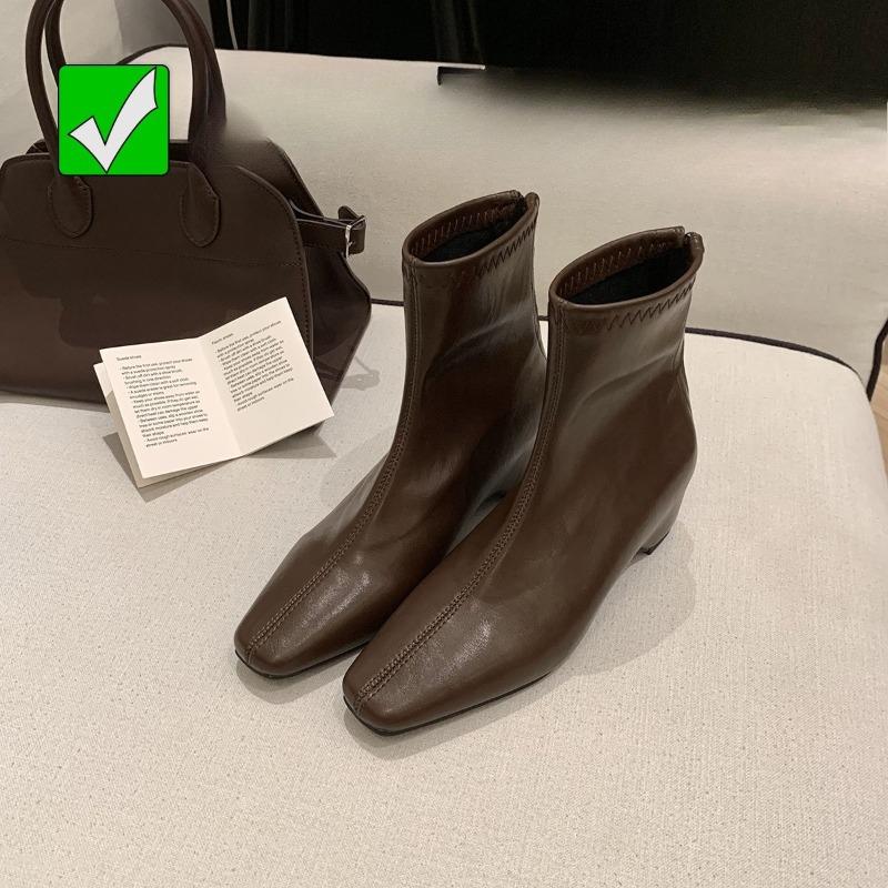 

Нескользящая обувь, Стелька, Увеличивающий рост квадратный носок, Ботильоны на молнии сзади, Женская обувь, Осенне-зимняя обувь 40 коричневый