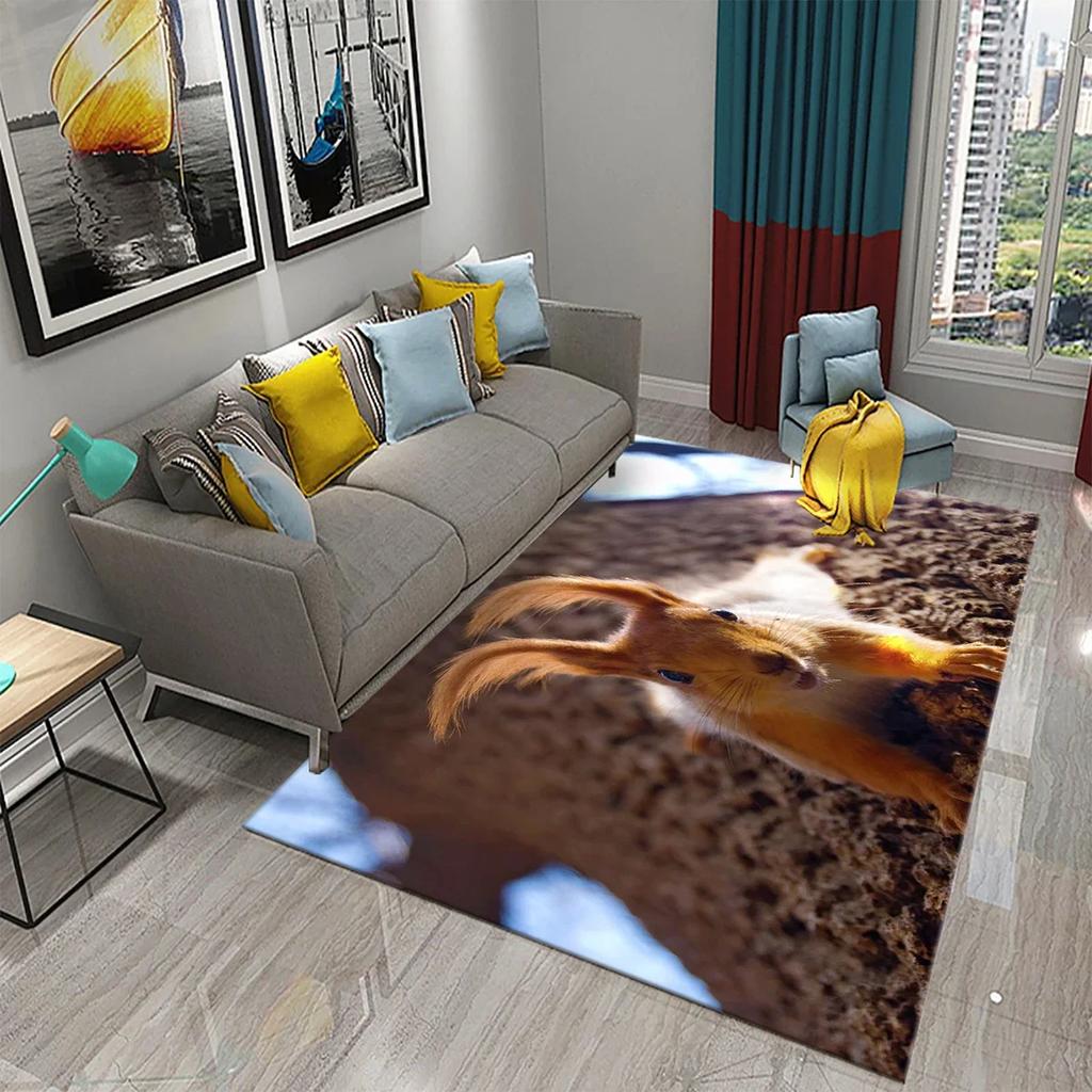 Niedlicher Eichhörnchenteppich Lustige Wildtier-Fußmatte für Badezimmerdeko Teppich Rutschfest für Wohnzimmer Küche Badezimmerbereich Matten