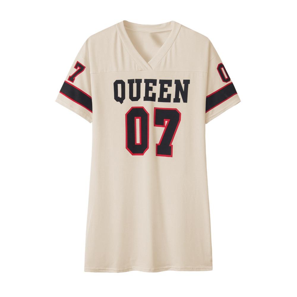 Women's V Neck Short Sleeve T Shirt Dress Loose Fit Streetwear Mini Dress With Queen 07 Letter Number Print For Casual Daily