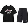 Li Ning Letter Logo Printed Fashion Skin-Friendly Cool Round Neck Pullover Short Sleeve T-Shirt Casual Sports Set Unisex Tops AHSU711-1+AKST543-3