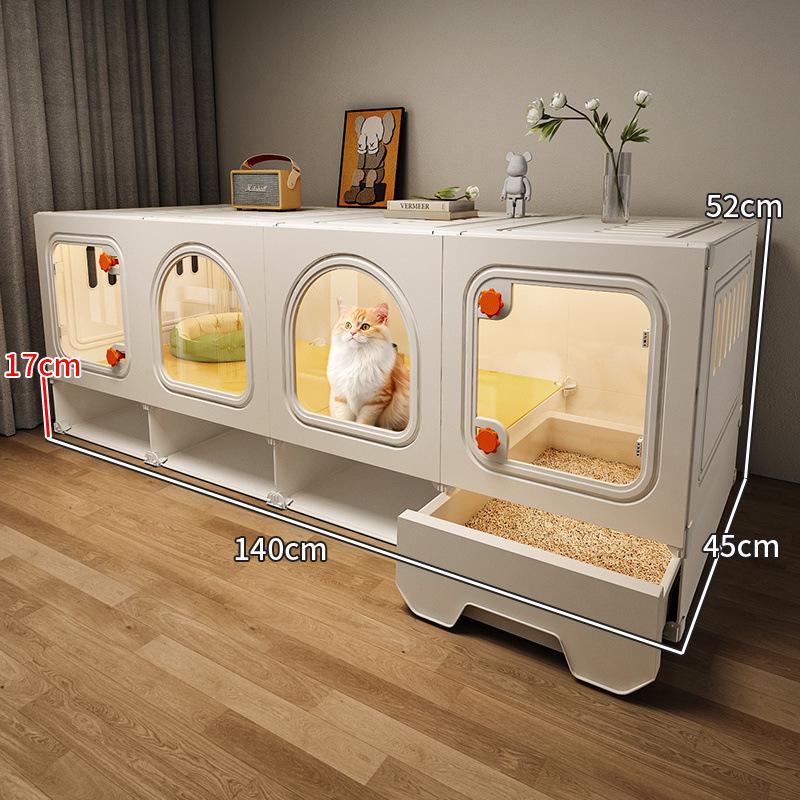 Vila integrată pentru pisici cu toaletă pentru apartamente mici – Casuță compactă pentru pisici cu o cameră și hol