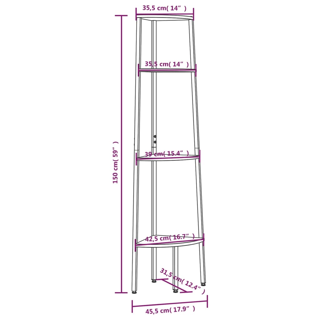 Corner Shelf with 4 Shelves Black 45.5 X 31.5 X 150 Cm