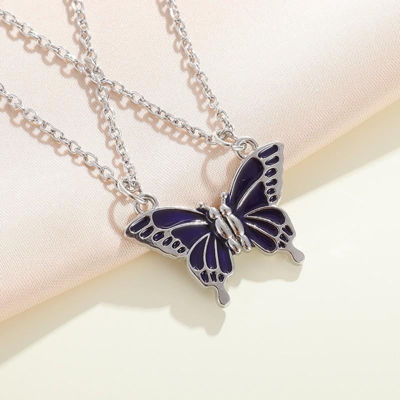 Cross-border New Best Friend Colorful Butterfly Match Friendship Magnetic Necklace Sweater Chain