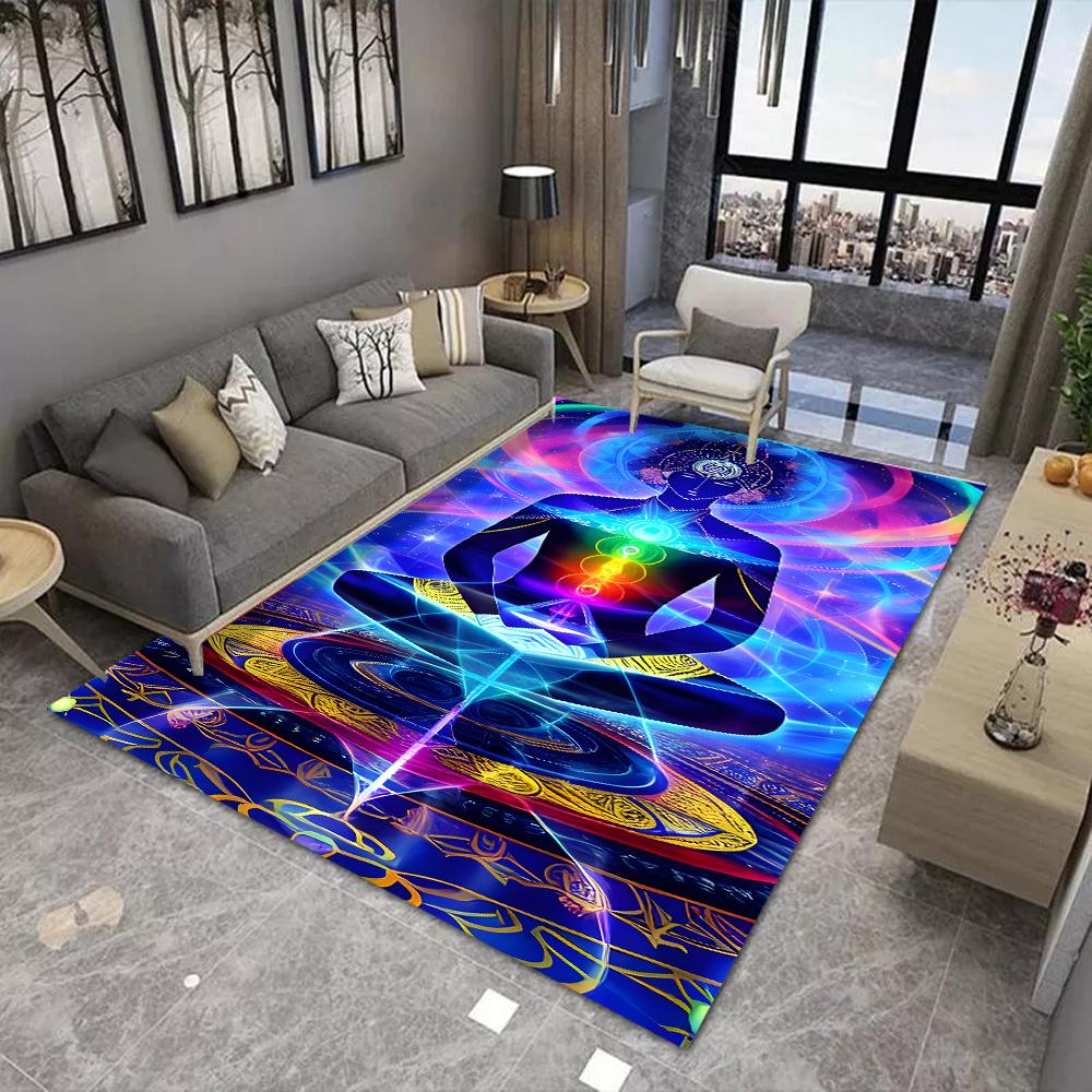 Yoga Meditation Carpet Rainbow 7 Chakra Living Room Decoration Floor Mat Home Bedroom Non-slip Kitchen Rug Bath Washable Doormat
