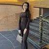 Women's Spring/Autumn New Casual Solid Color Crew Neck Long Sleeve Basic Wide Leg Pants Set