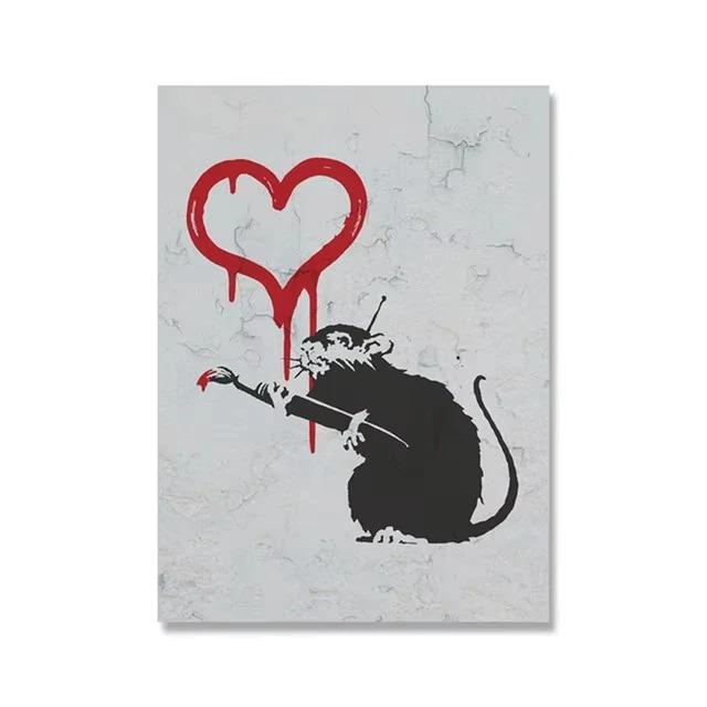 Graffiti Artwork Canvas Painting Prints Wall Art Pictures Girl with Red Balloon Black White Posters Nordic Home Decor