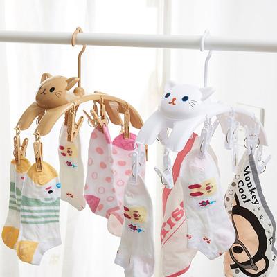 Katzen-Kleiderbügel mit 10 Wäscheklammern für drinnen und draußen, Wäscheklammern für Unterwäsche und Socken, multifunktionales Aufbewahrungs-Trockengestell