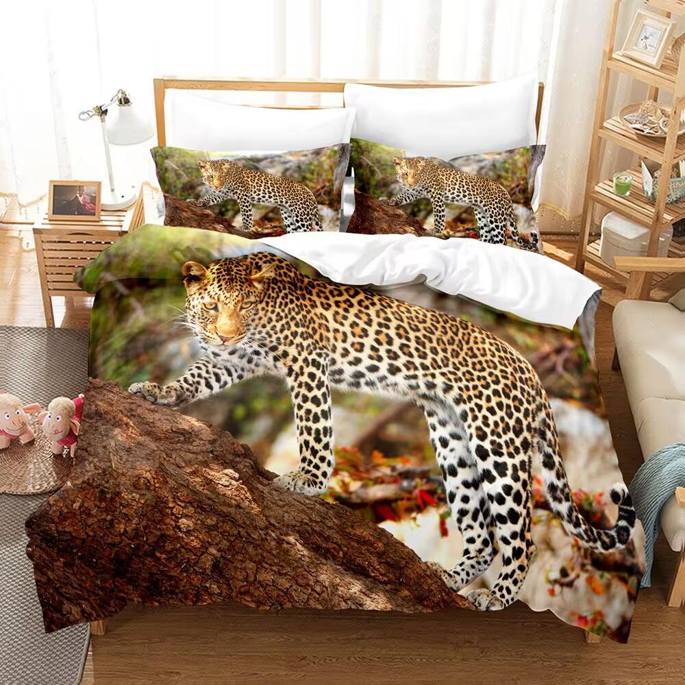 Tiger Bedding Set Soft Polyester Soft Velvety Washable Jungle Theme Duvet Cover Leopard Luxury for Boys Gift Bedroom Decoration