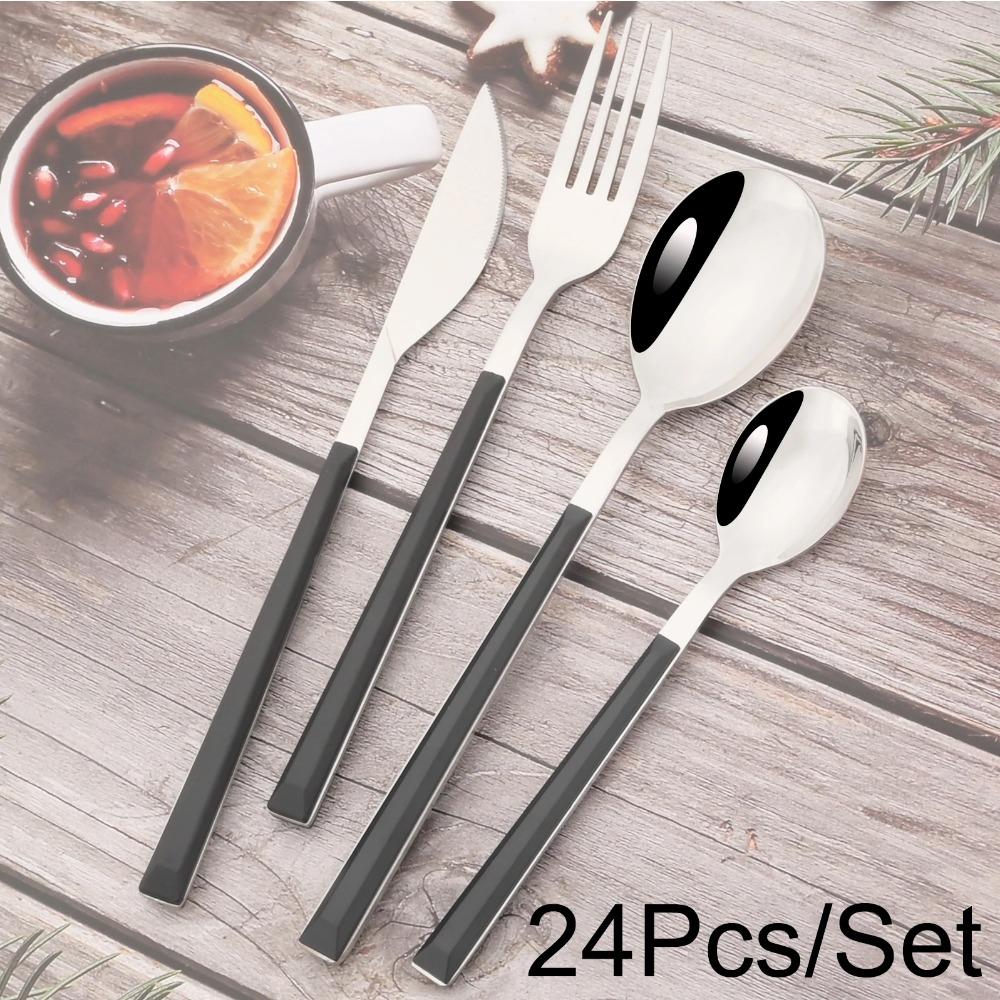 24/30Pcs Knife Forks Dessert Spoon Cutlery Set White Wood Handle Dinnerware Set Steak Stainless Steel Tableware Kitchen Flatware