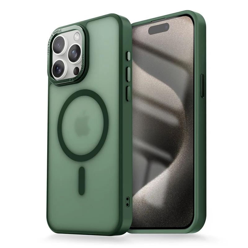 Matte Transparente Hülle mit Metall-Kamera-Ring, Magnetische Hülle für iPhone 16 14 13 12 11 15 Pro Max Plus, Für Magsafe Kabelloses Ladecover