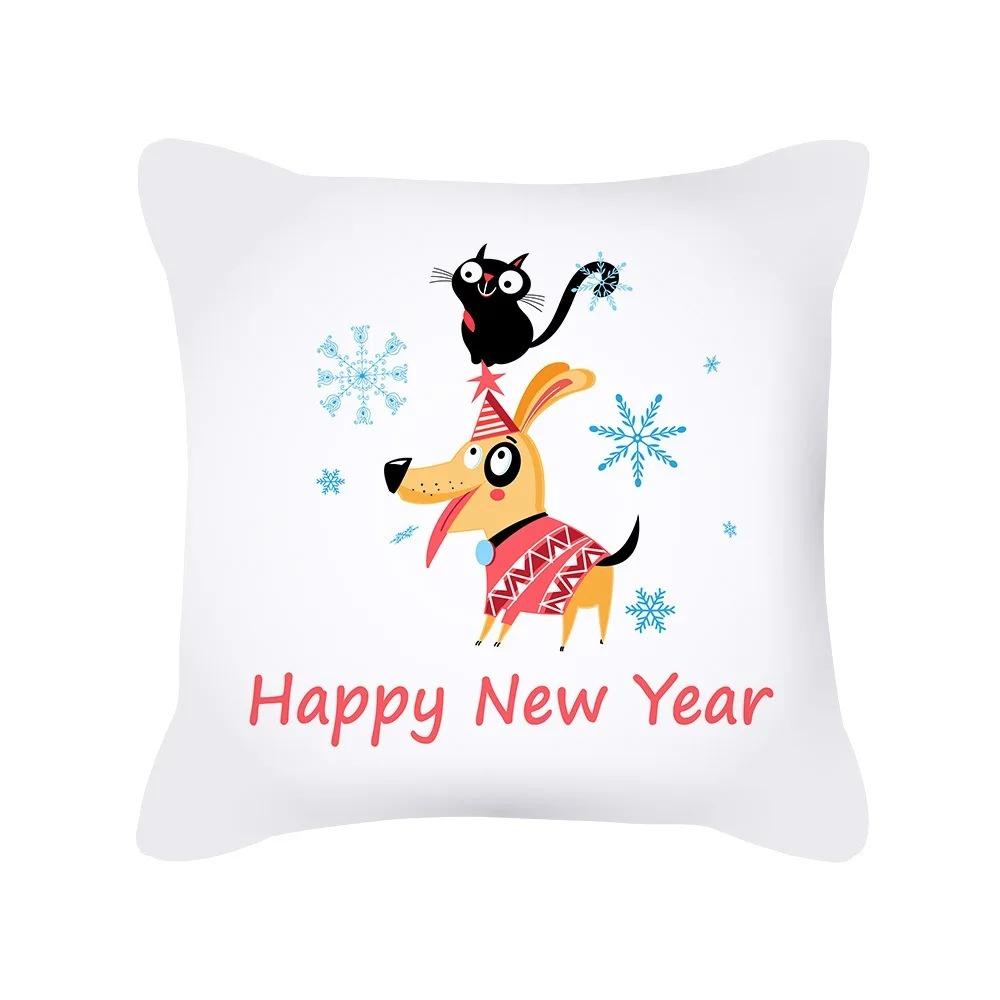 Christmas Theme Cushion Cover Cartoon Elk Living Room Bedroom Decorative Pillow Cover Home Decorative Pillow Cover Sofa Pillow