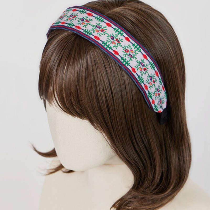 MAIA Grünes Blumen-Jacquard-Haarband - Schlicht Weiß Grün