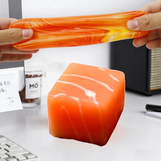 Stress Relief Salmon Squeeze Toy Food Grade Silicone Thick-Cut Salmon Cube Sensory Toy Home Office Anxiety Relieving Desk Toy