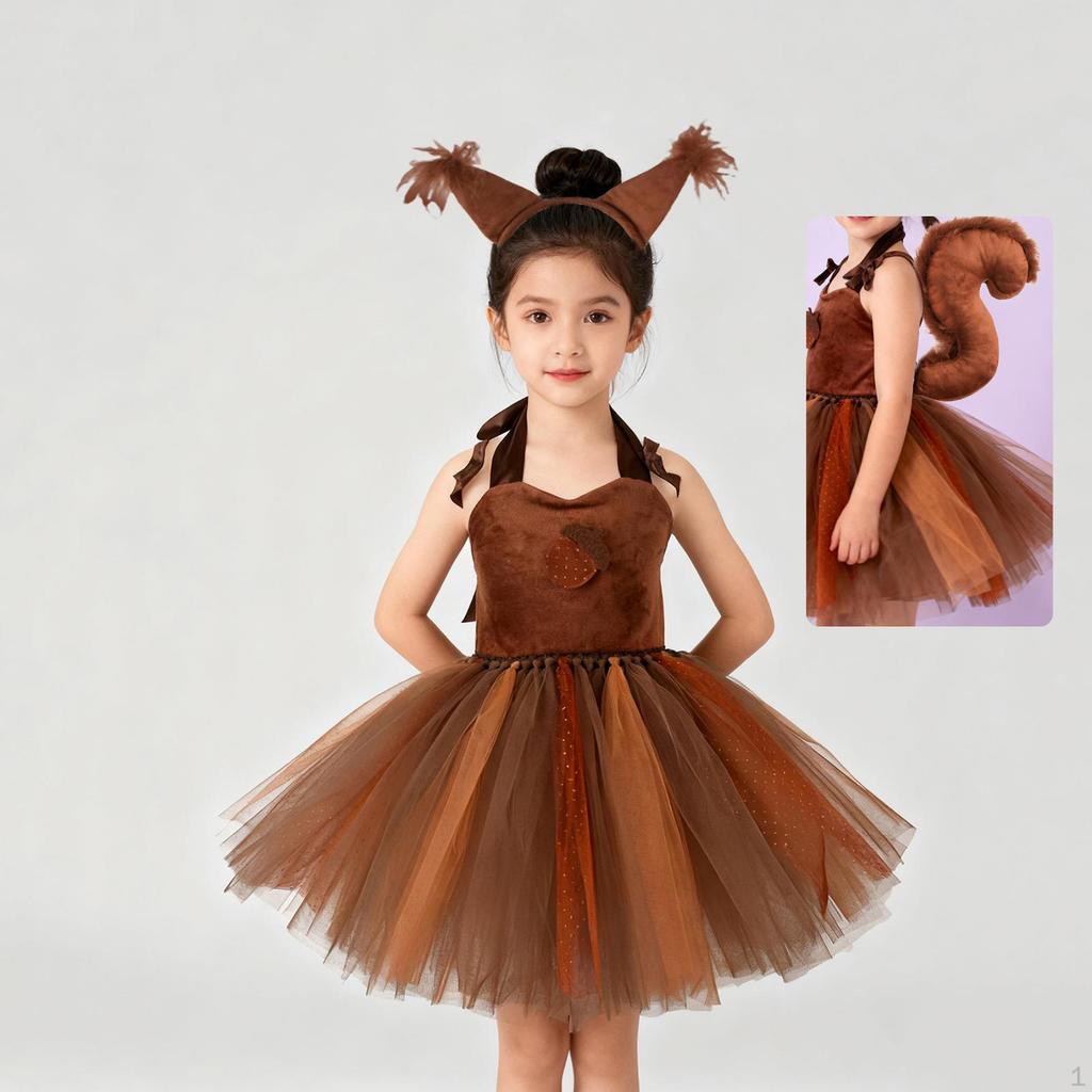 Girls Squirrel Cosplay Dress Tutu Skirt Adjustable Neck